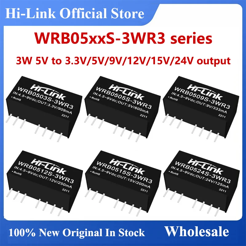 

2Pcs Hi-Link WRB0505S-3WR3 3W Isolated DC-DC Converter Module 5V to 5V 600mA Power Supply for Industrial IoT, PCB Fast Shipping
