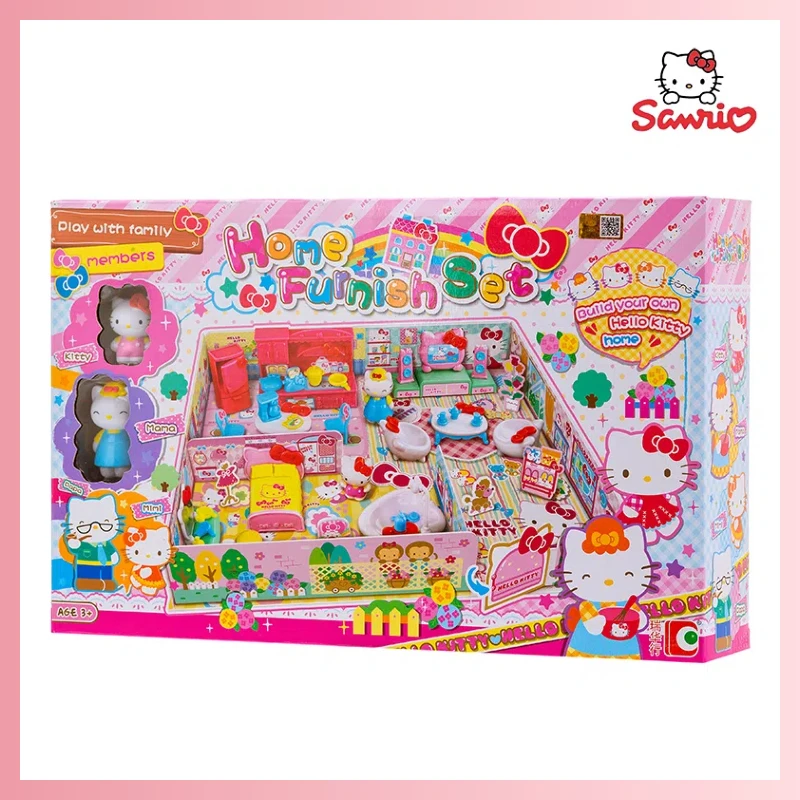 Sanrio Hello Kitty Convenience Store Play House Stackable Street View Splicing Toys Figure Anime Figurine Kitchen Children's Toy