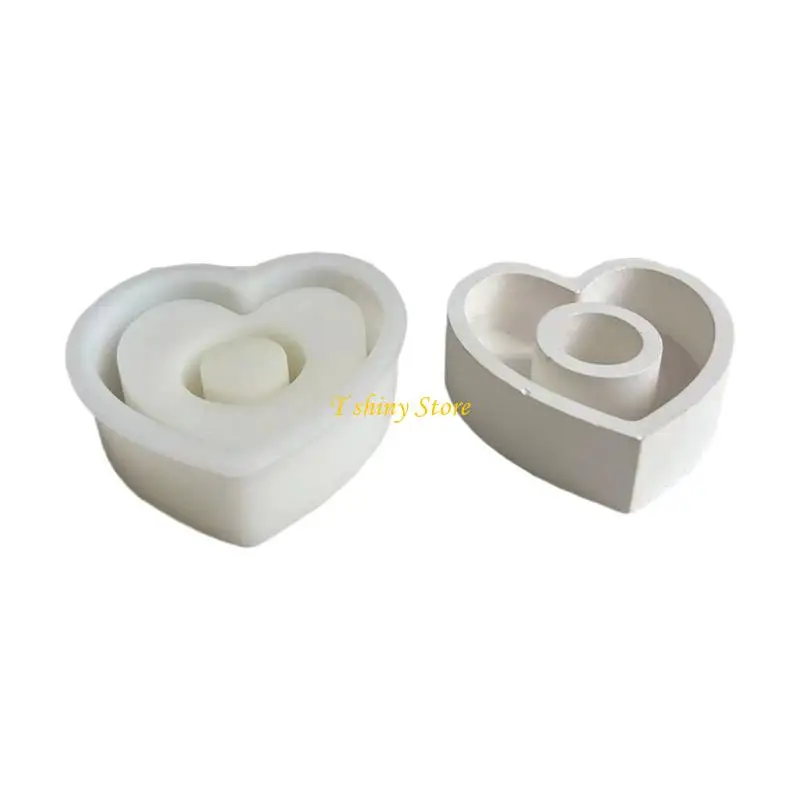 

N58F 3D Love Heart Candlestick Silicone Mold DIY Holder Crafs