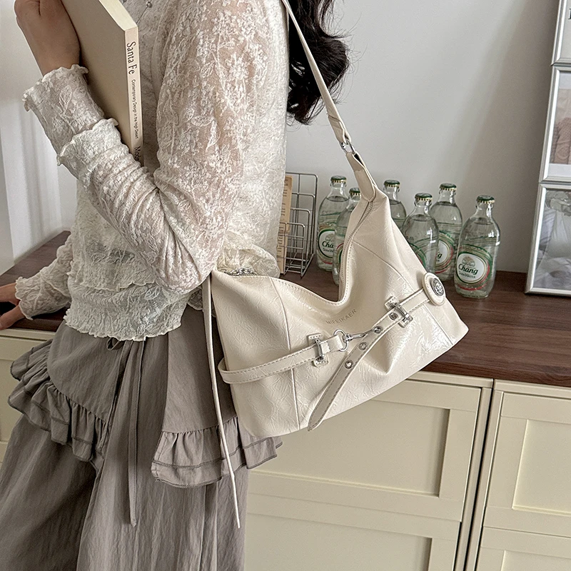 

2026 Trendy Fashion Motorcycle Bags Women's Fashionable Tote Bag Vintage PU Leather Shoulder Multifunctional Crossbody Handbags