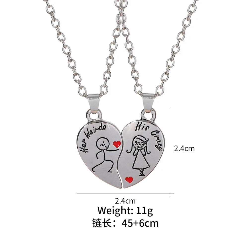 Romantic Her Weirdo His Crazy Necklace Set For 2 Broken Heart Puzzle Show Love Pendant Choker For Lovers Couple Gift Wholesale