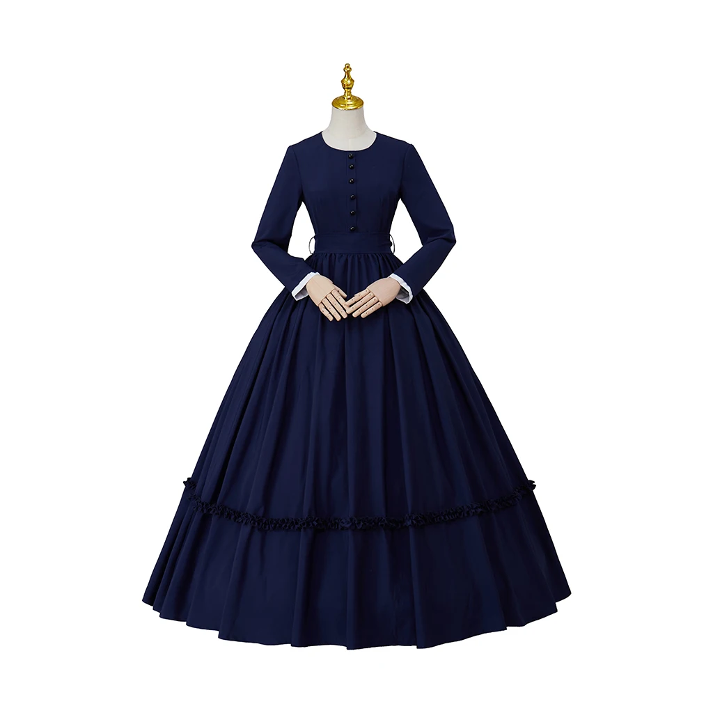 

1860s Women's Victorian Civil War Dress Vintage Navy Blue Retro Ball Gown Historical Renaissance Edwardian Costume Dress