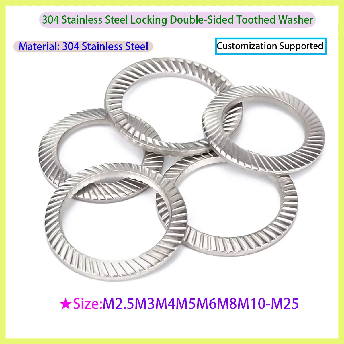 

304 Stainless Steel/Carbon Steel Round Double-Sided Serrated Lock Washers - Anti-Loosening Stop Gaskets M3-M42