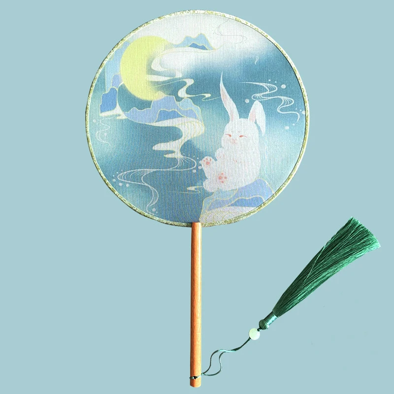 Oude Fan Groep Fan Chinese Stijl Dans Zomer Klassiek Kostuum Hanfu Vrouwen Kwastje Kleine Ronde Handheld Fan
