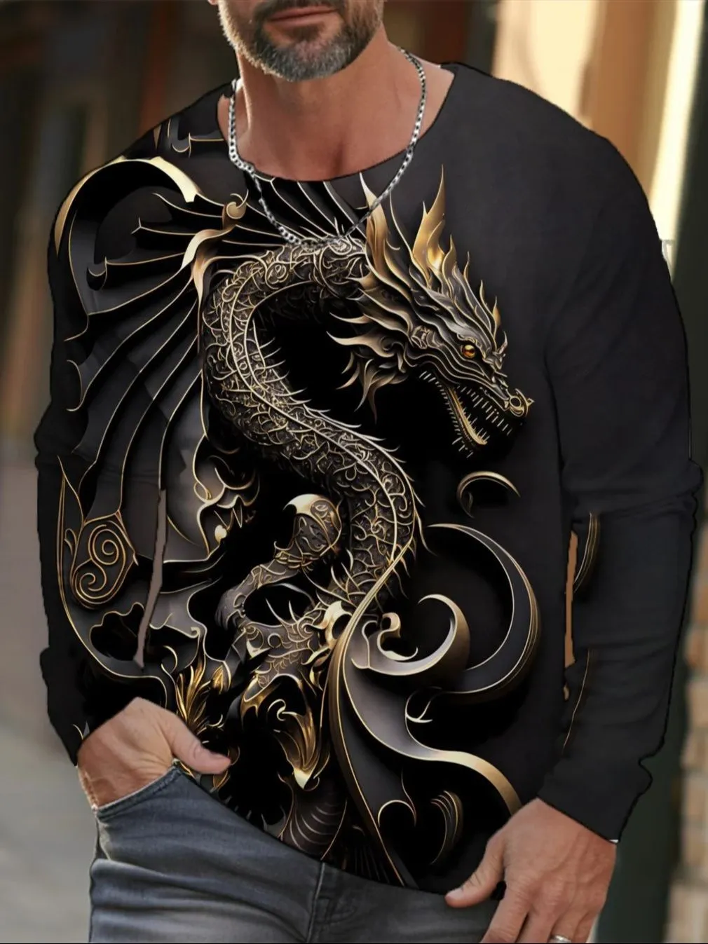 Dragon Men\'s Long Sleeve T-shirt for Men Clothing Casual Top Tee Shirt Fashion Harajuku 3D Full Printing Clothing Streetwear