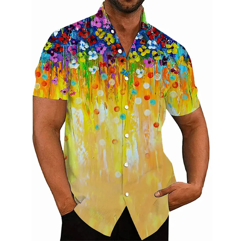 Sommer neue Harajuku 3d Blumen Druck Hemden bunte Blumen Grafik kurze Hemden für Männer Mode Streetwear Blusen Kleidung