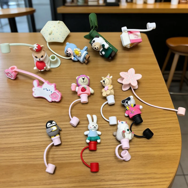 Cute Bear Straw Stopper Tumbler Accessories Silicone Cute Straw Cover Charm Decoration Cover Cap For 8mm Straws 1 PC