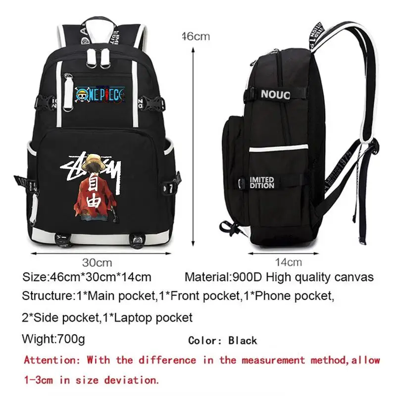 Anime One Piece Backpack for Boy Girl Back To School Backpack Teen Student Schoolbag Canvas Mochila Men Leisure Usb Laptop Bag