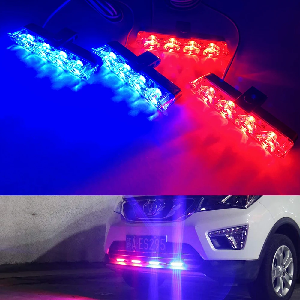 4 LED Police Flasher Lights Car Strobe Warning Light 12V Vehicle Emergency Stroboscope Lamp Red Blue Amber Flashing Signal Light