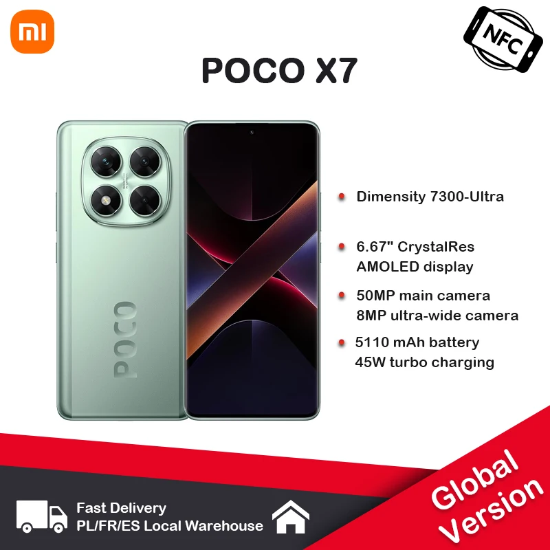 POCO X7 5G Global NFC Smartphone taille 7300 Ultra 6.67 1.5K AMOLED affichage incurv 45W Turbo charge