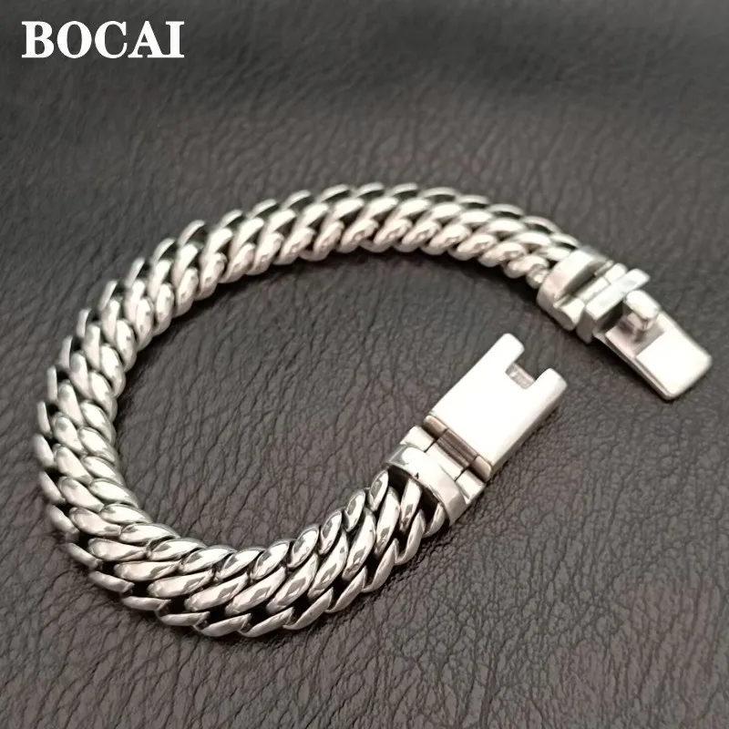 

BOCAI S925 Sterling Silver Bracelets for Men 2023 New Men's Fashion Simple Domineering Weaven-Chain Pure Argentum Punk Jewelry