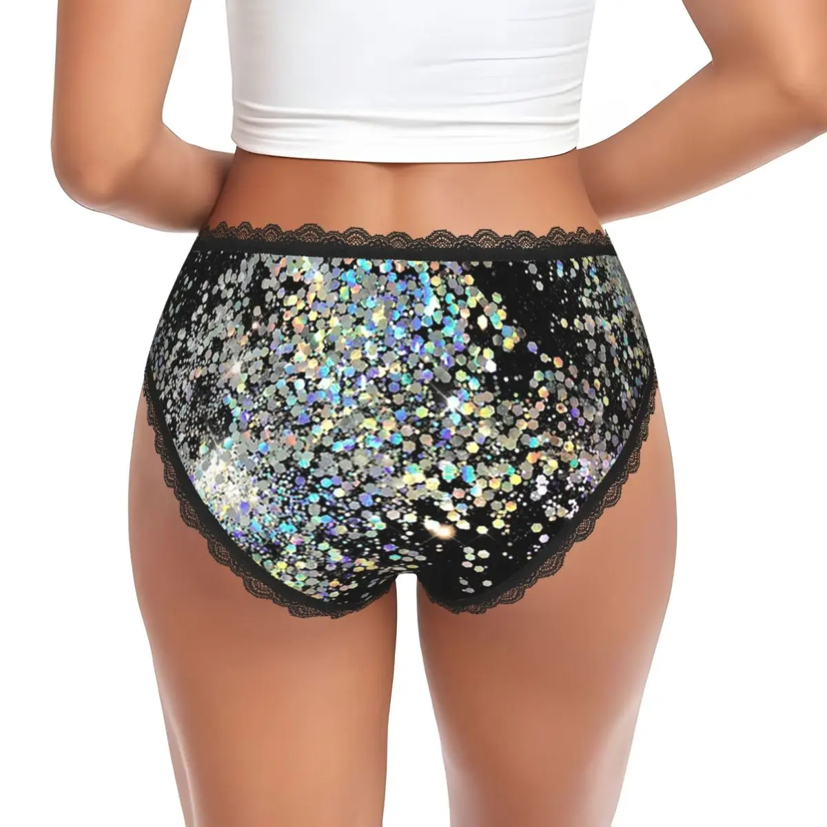 Custom Black And Multicolor Sequins Faux Panties Briefs Women's Comfort Briefs Underwear Breathable Female Underpants
