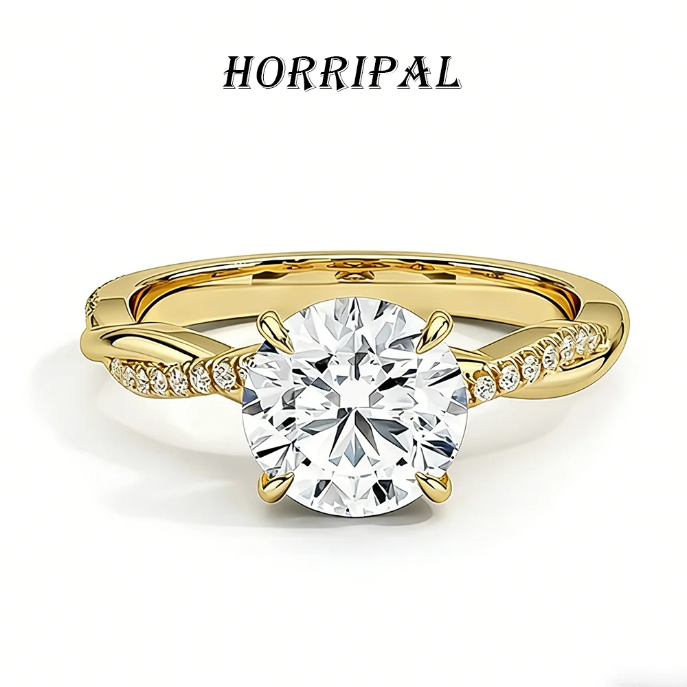 

HORRIPAL 1-6CT D VVS1 Round Cut Moissanite Ring with Certificate Plated 18k Gold Waterproof Wedding Anniversary Fine Jewelry