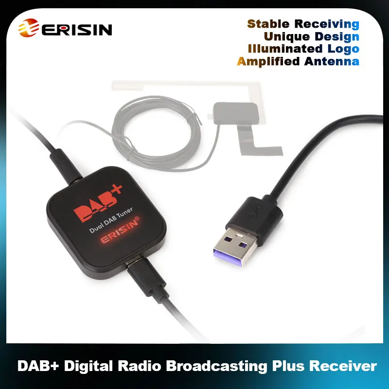 Ricevitore DAB+ Digitale Erisin Con Antenna Amplificata MCX Per Autoradio Android – Plug And Play USB Type-C - 3