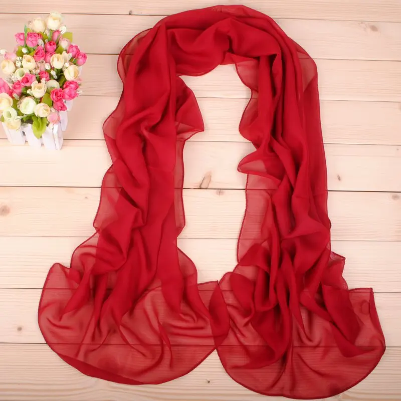 New Fashion Temperament Pure Monochrome Women\'s Long Chiffon Scarves Wholesale Yiwu Plain Pure Color Small Scarves