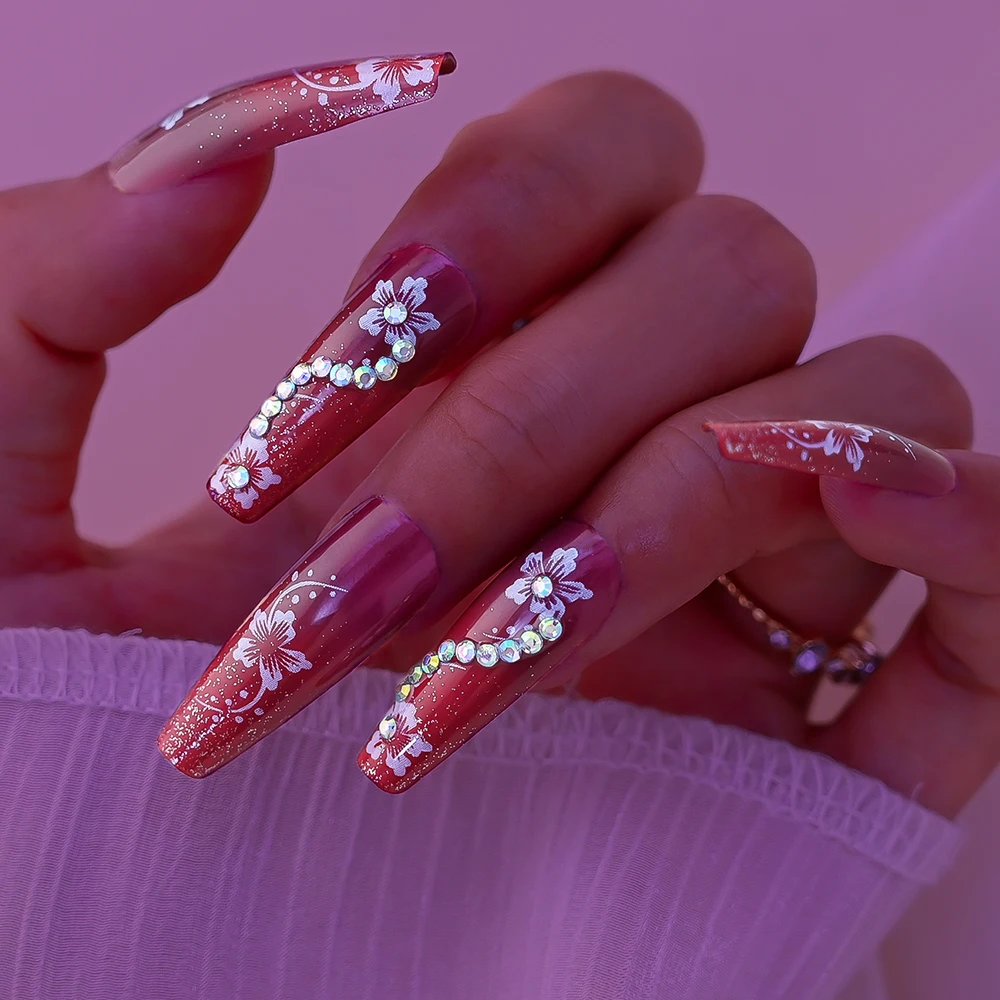 Uñas postizas estereoscópicas de colores artificiales, puntas de uñas de cobertura completa, herramientas de manicura, 24 unidades