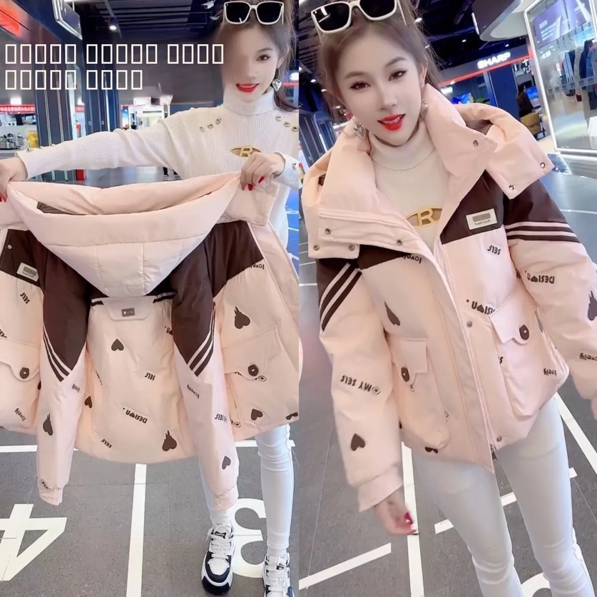 

Color Blo Cotton Jaet Women's Winter Casual Loose down Cotton Coat ort Sle Korean Version Thiened Zipper Closure