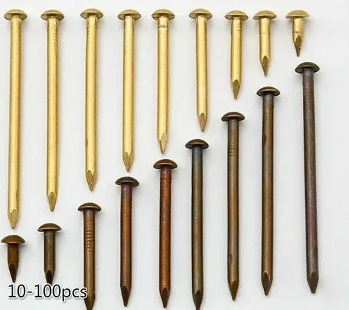 Imagen 2 del producto 25-100 Uds. De clavos de latón de 1,2mm de diámetro, 1,5mm, 2mm, 3mm, pequeños mini clavos de cabeza redonda de hierro, adecuados para joyeros, cajas, bisagras,