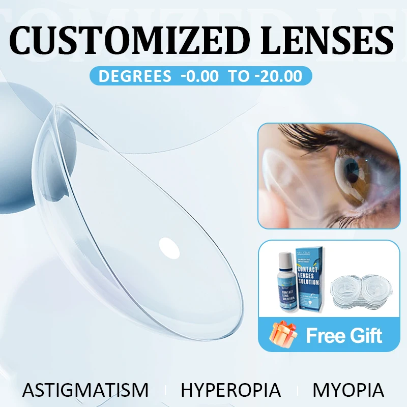 Duoxiu 1 par de lentes de contato transparentes para miopia, lentes refrativas personalizadas para prescrição de olhos, astigmático, para clarividente