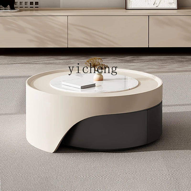 Tqh-Meuble TV Rétractable de Style Crème, Rond, Moderne, pour Salon et Maison