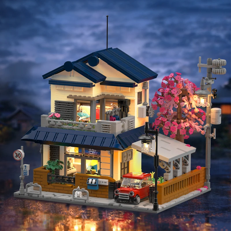 

Строительные блоки для виллы в стиле Сакурафолл - модель дома с видом на городскую улицу, украшения для дома, сборные игрушки, подарок на день рождения