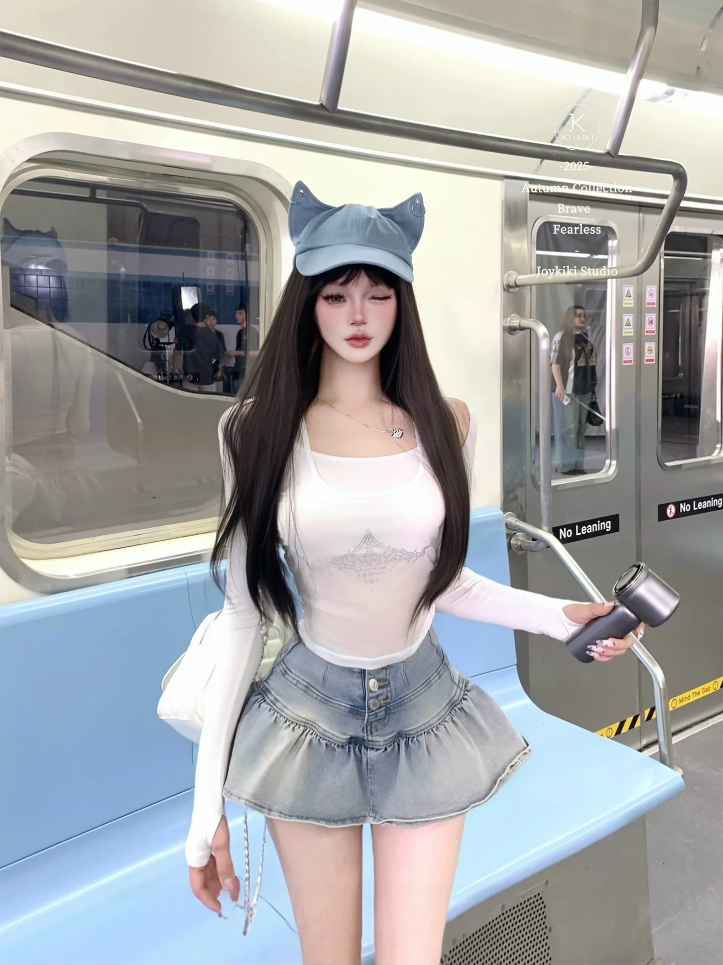 

Joy Kiki Slim Fit T-irt Pure Desire Cotton Long Sve Printed Casual Sle Ciwalk Autumn Design Sense Fake Two-Piece