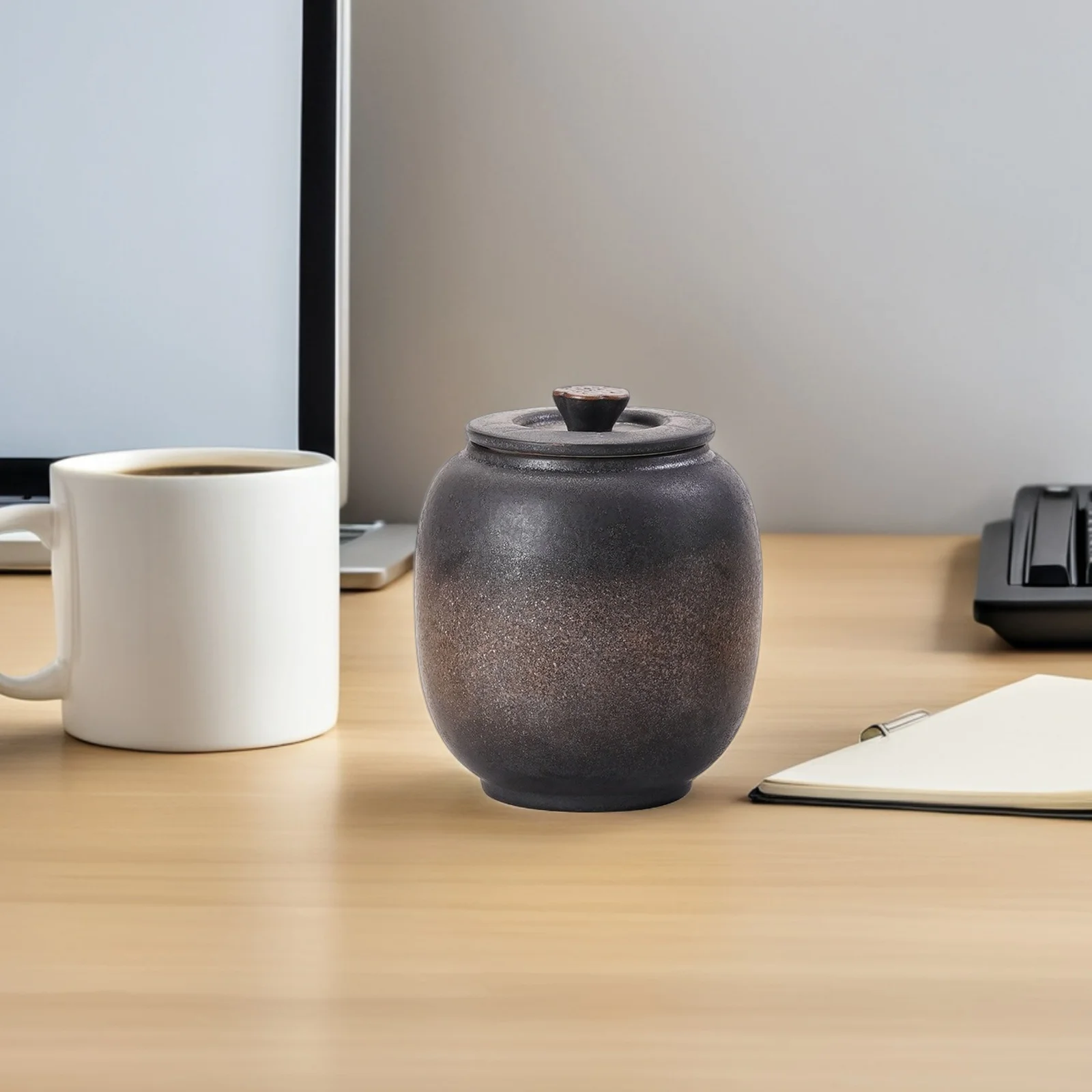 

Ceramic Tea Container Gold Iron Glaze Creative Desktop Storage Large Tea Sugar Bean Holder Jar Sugar Container