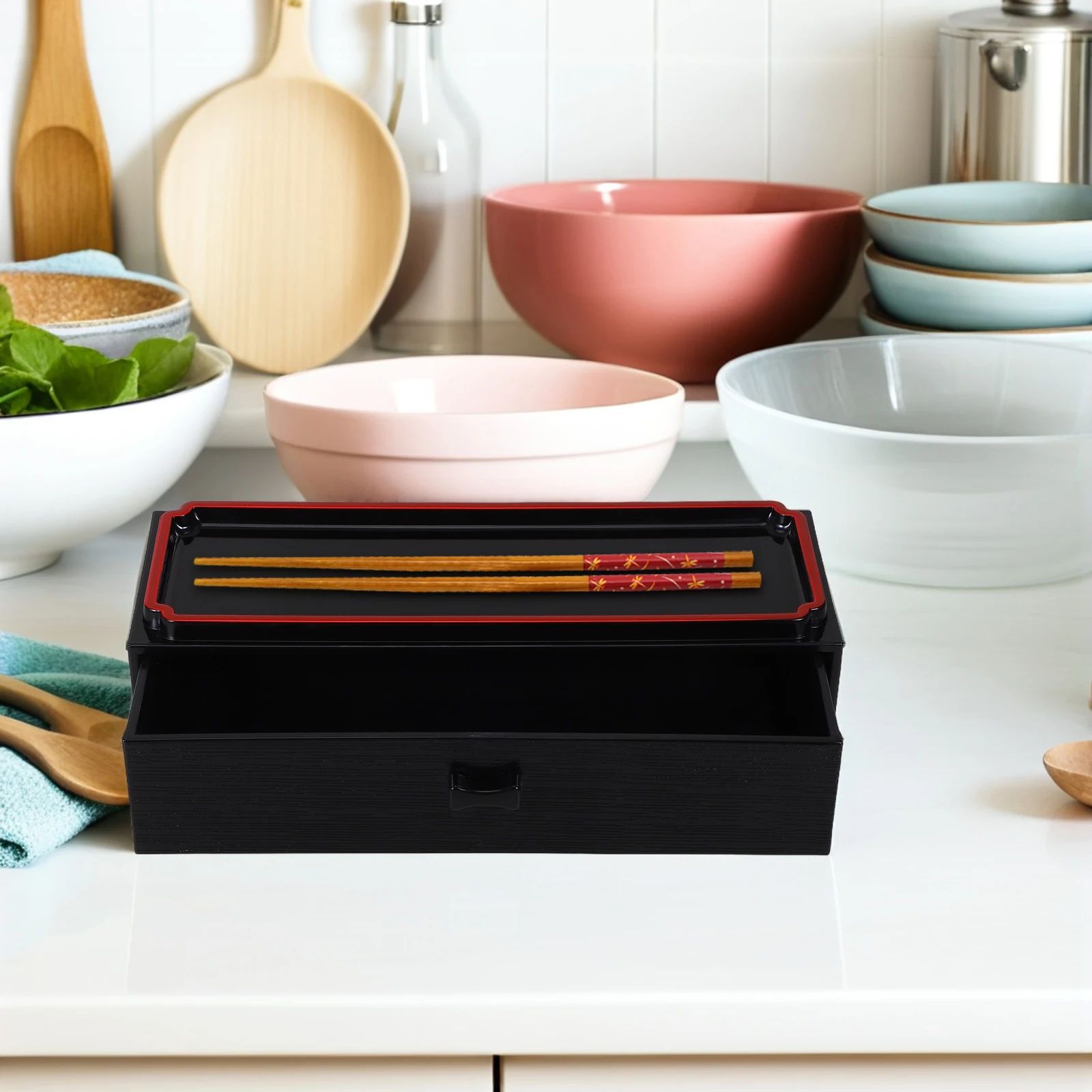

1pcs Black Wood Pullout Chopsticks Box Storage Organizer Chopstick Case for Kitchen Tableware Spoon Cage Japanese Style
