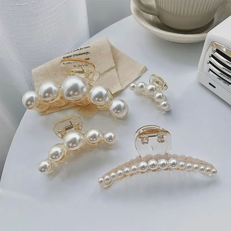 Elegant Big Pearls Shark Clips New Style Head Claw Clips Big Size Makeup Hair Styling Barrettes Hair Accessories for Women