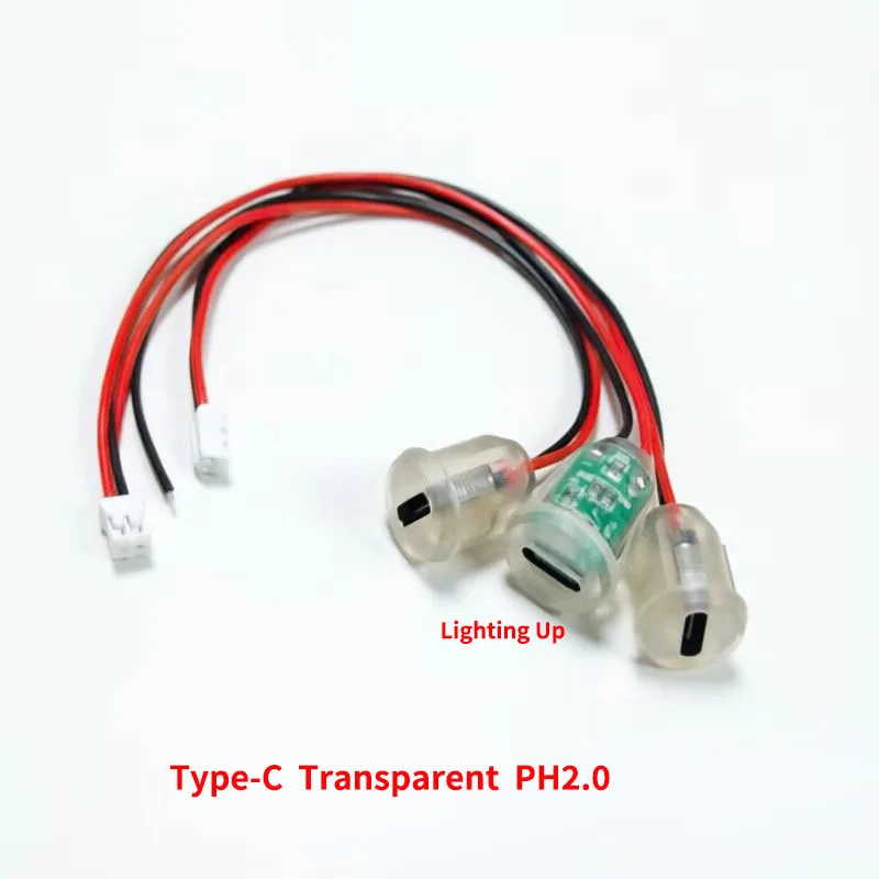 1/5/10 USB-C 2-Pin Transparent High Current Fast Charging Plug with PH2.0 Press Type Fixed Board C-Shaped Female Connector