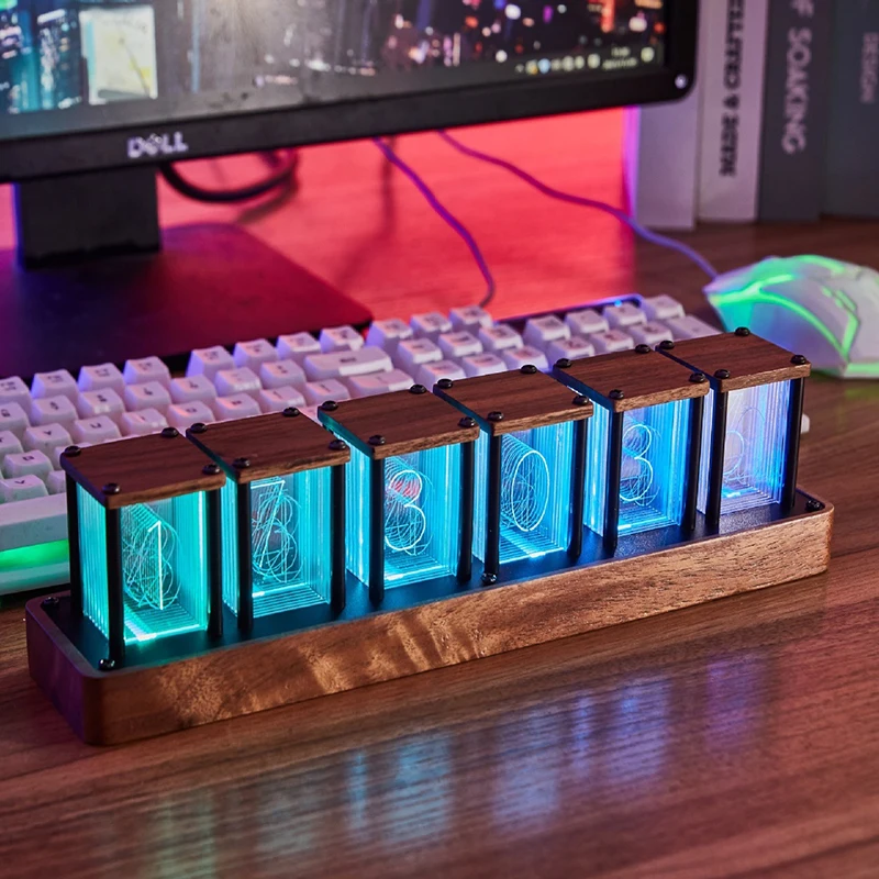 Nixie-Colorful LED Digital Table Clock, USB Powered Alarm Clock, Large Display, Bedroom Desk Decoration