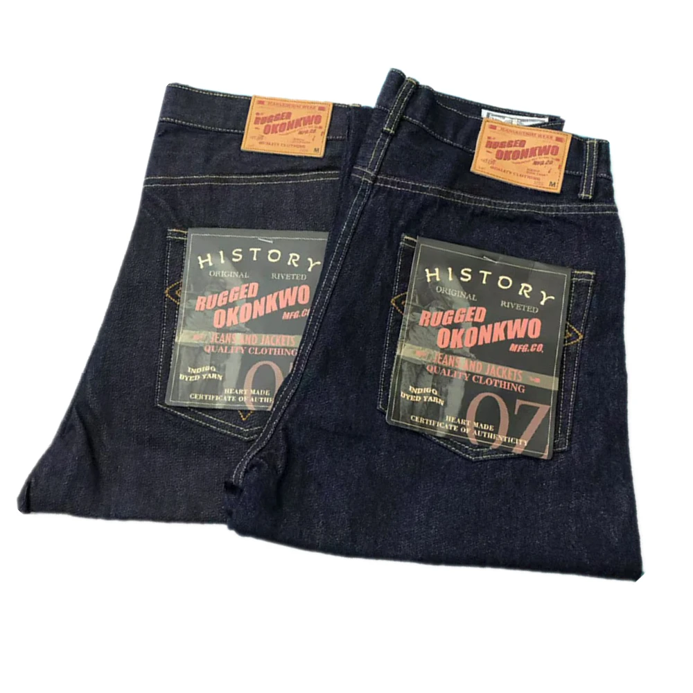 

13.2oz Heavy Primary Color Red Ear Straight Jeans Classic Bag Flower Totem Denning Jeans