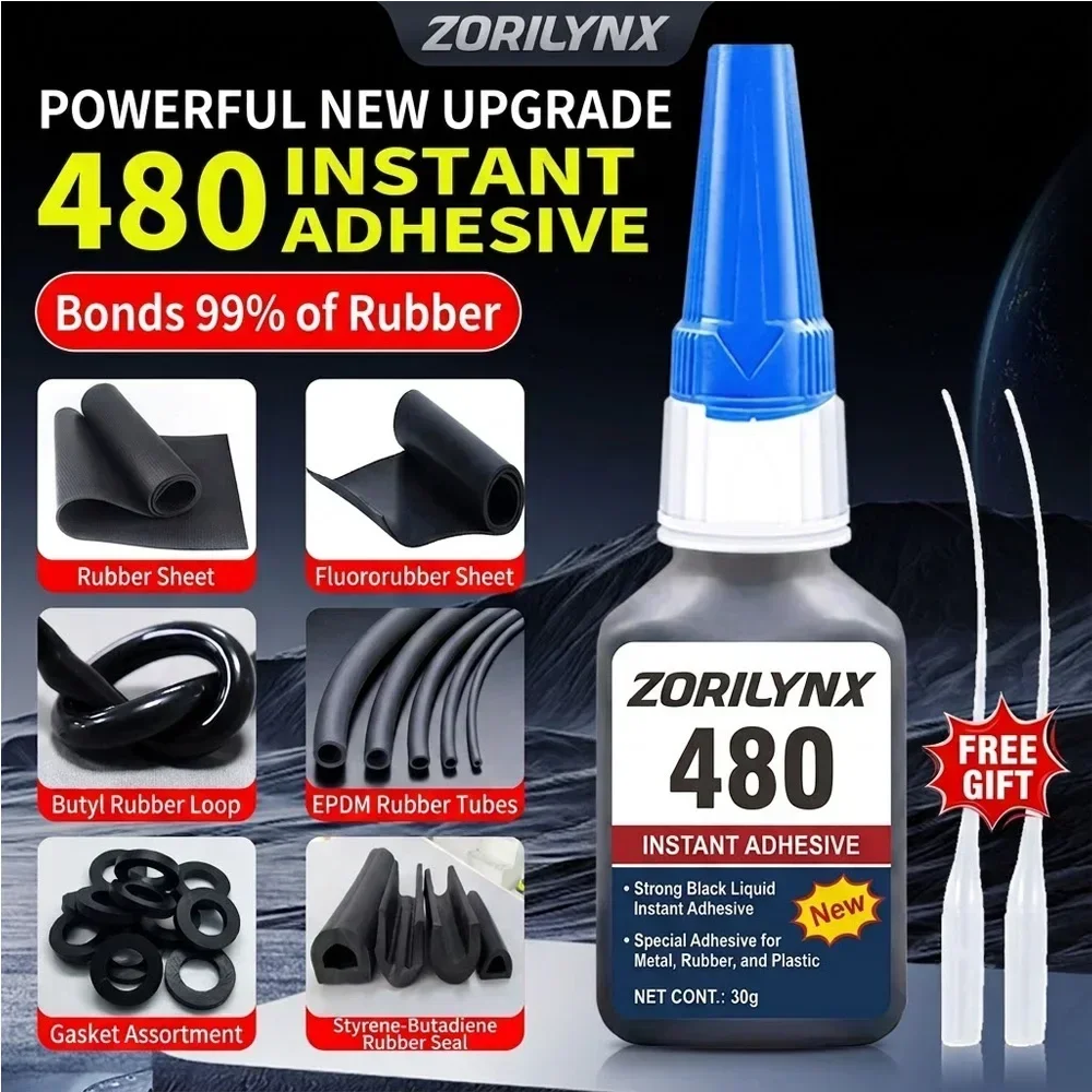 30g 480 Schwarzer Sofortkleber Superstarker Flüssigkleber für Gummiplatten EPDM-Rohr Dichtung Bastelarbeiten Kunststoff Metall Klebstoff