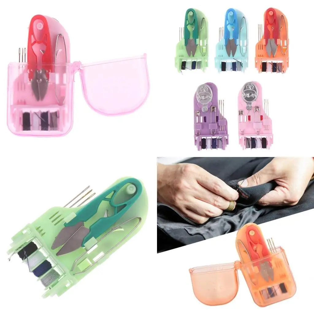 

Mini Home Travel Portable Sewing with Macaron Color Box Threads Needles Scissors Tweezers DIY Emergency Garment high quality