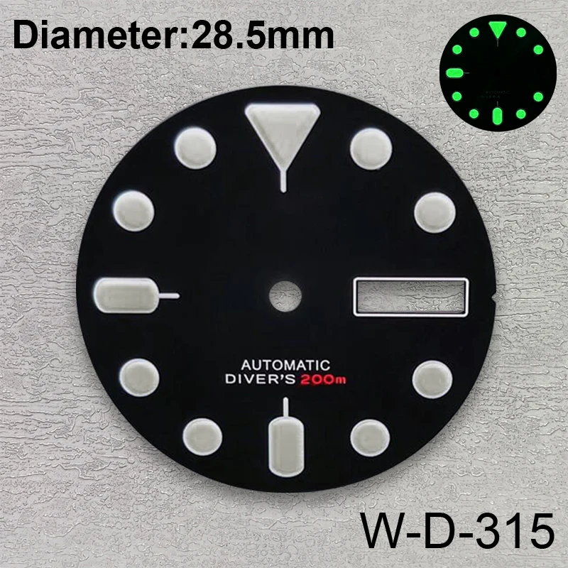 28.5mm S Logo SKX007 Dial Fit NH36/4R36 Movement Green Luminous Matte/Sunray Dial Watch Modification Accessories