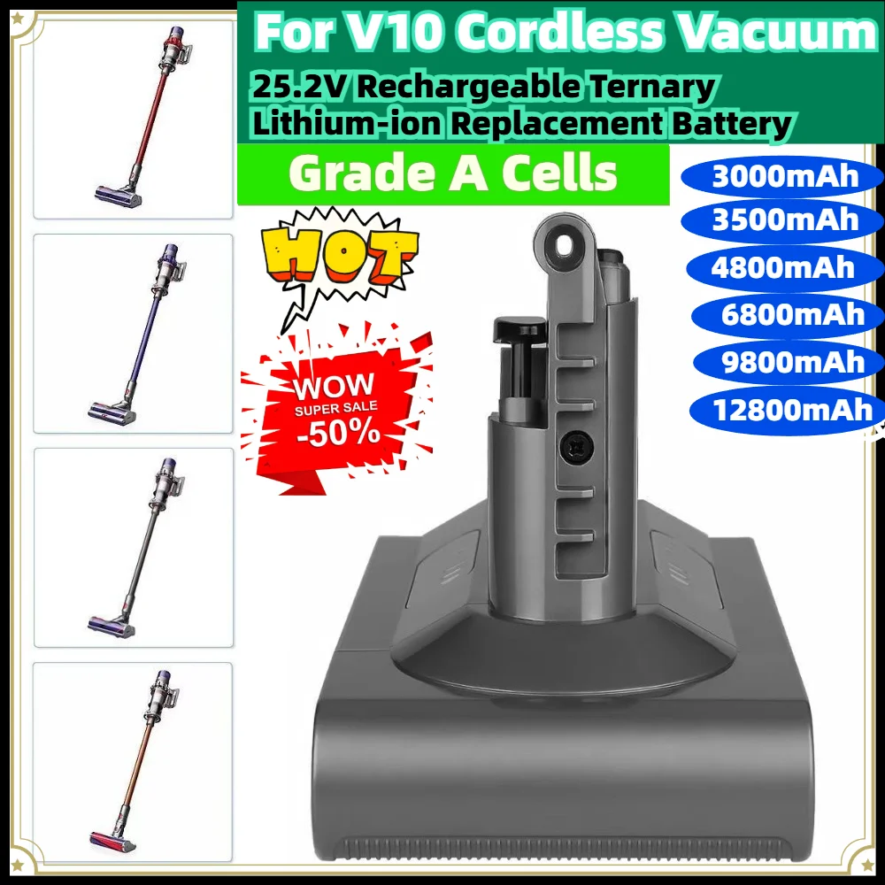 25.2V Li-ion Replacement Battery 3000/3500/4800/6800/9800/12800mAh for V10 SV12 Cordless Vacuum Cleaner