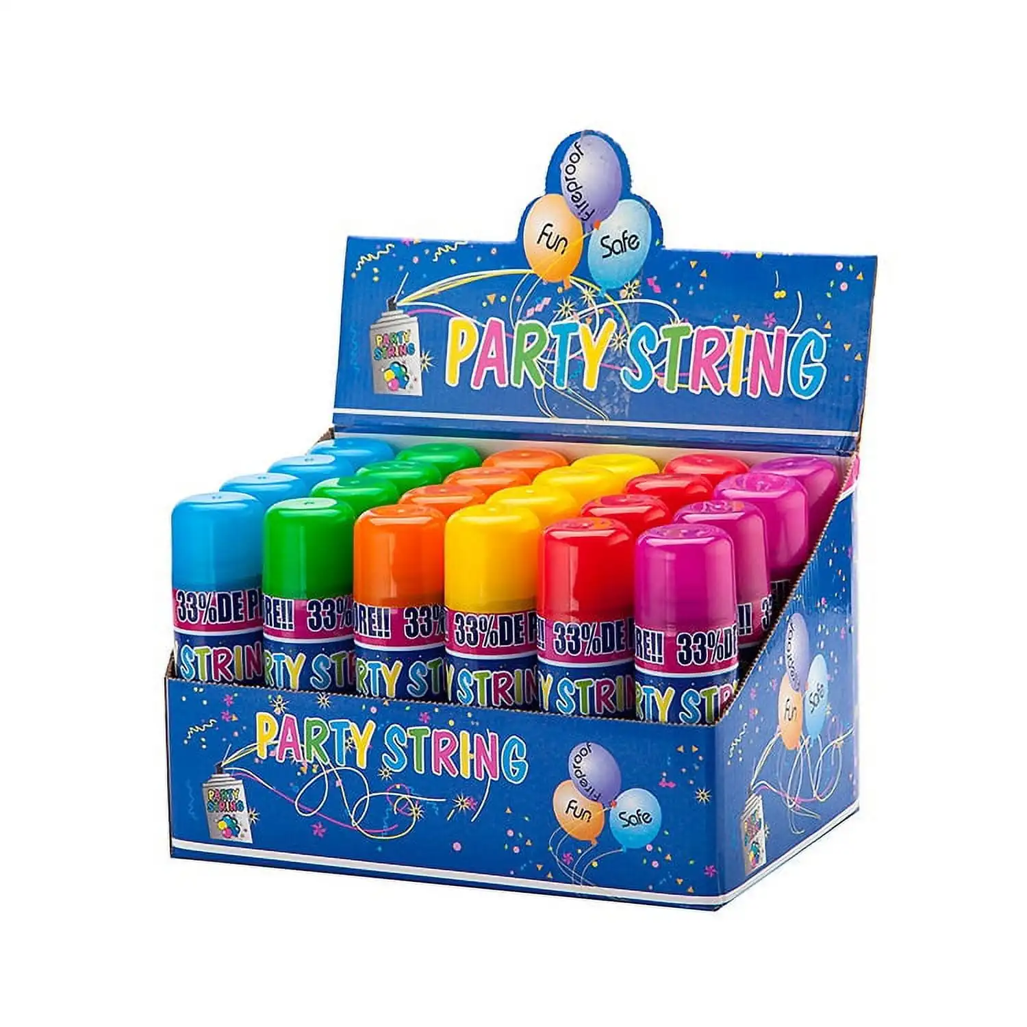 24 Cans Party Pack of Party Streamer Spray Silly String Cans, Birthday Party Supplies