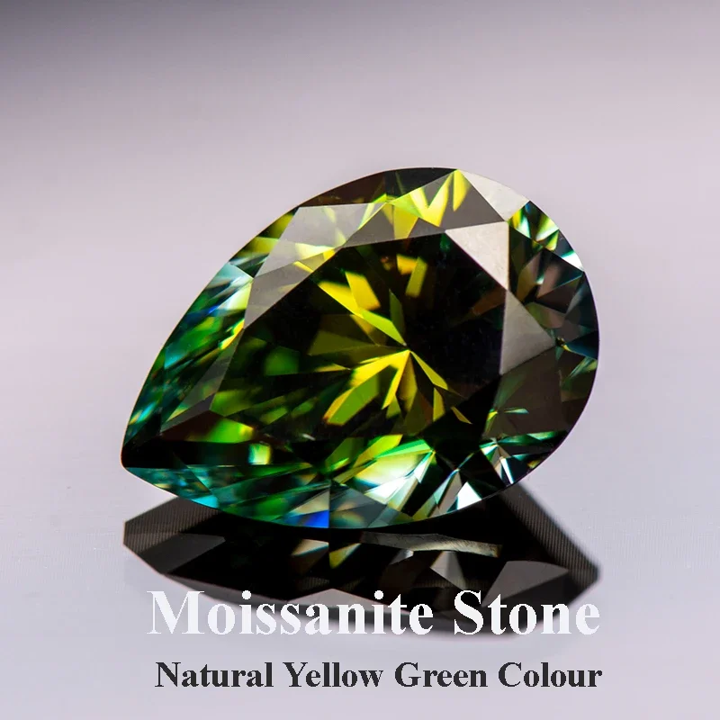 

Moissanite Stone Natural Yellow Green Colour Pear Cut Lab Created Gemstone Advanced Jewelry Making Materials with GRA Report