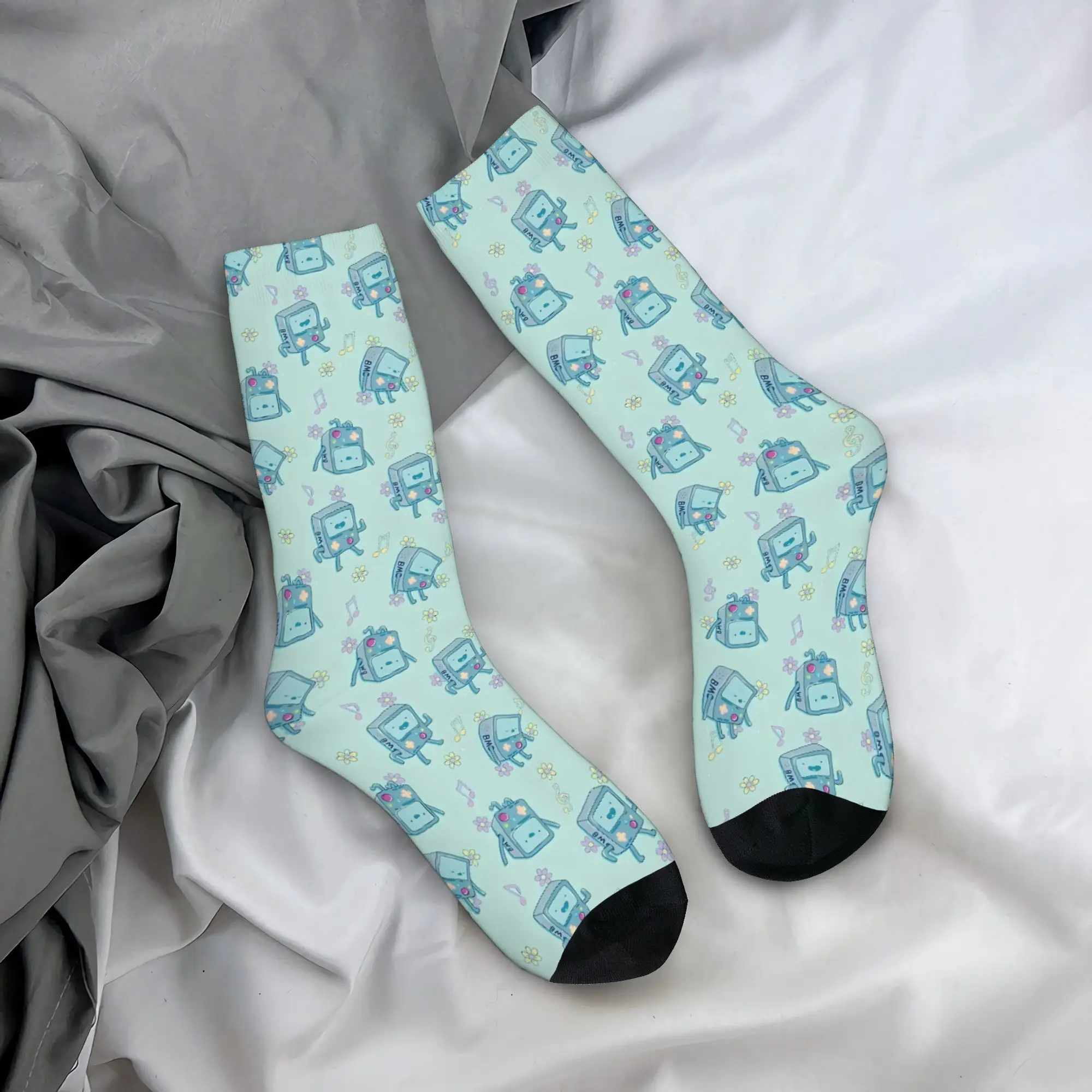 Vintage Bmo  Men's Socks Adventure Time Unisex Street Style Seamless Printed Crazy Crew Sock Gift