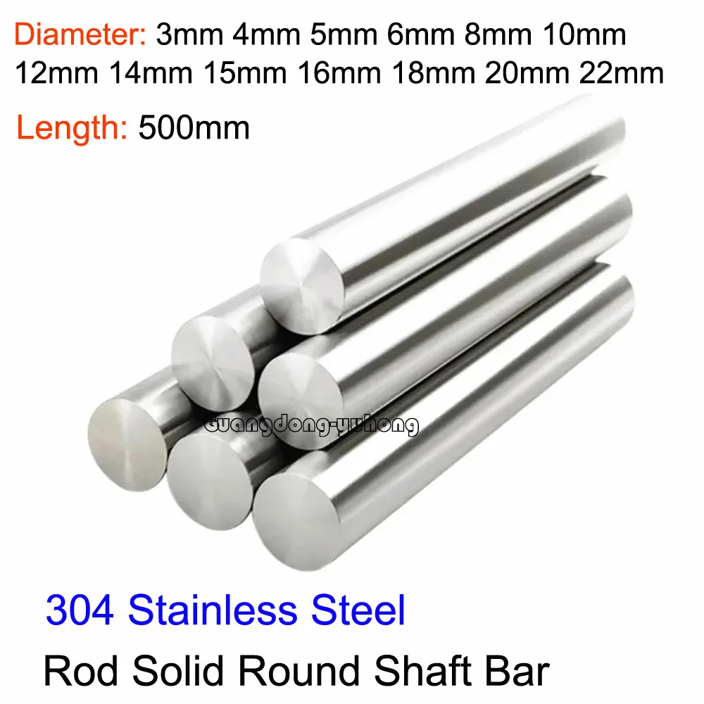 304 Stainless Steel Rod Solid Round Shaft Bar Diameter 3/4/5/6/8/10/12/14/15/16/18/20/22mm 500mm Length Metal Metric Ground Rod