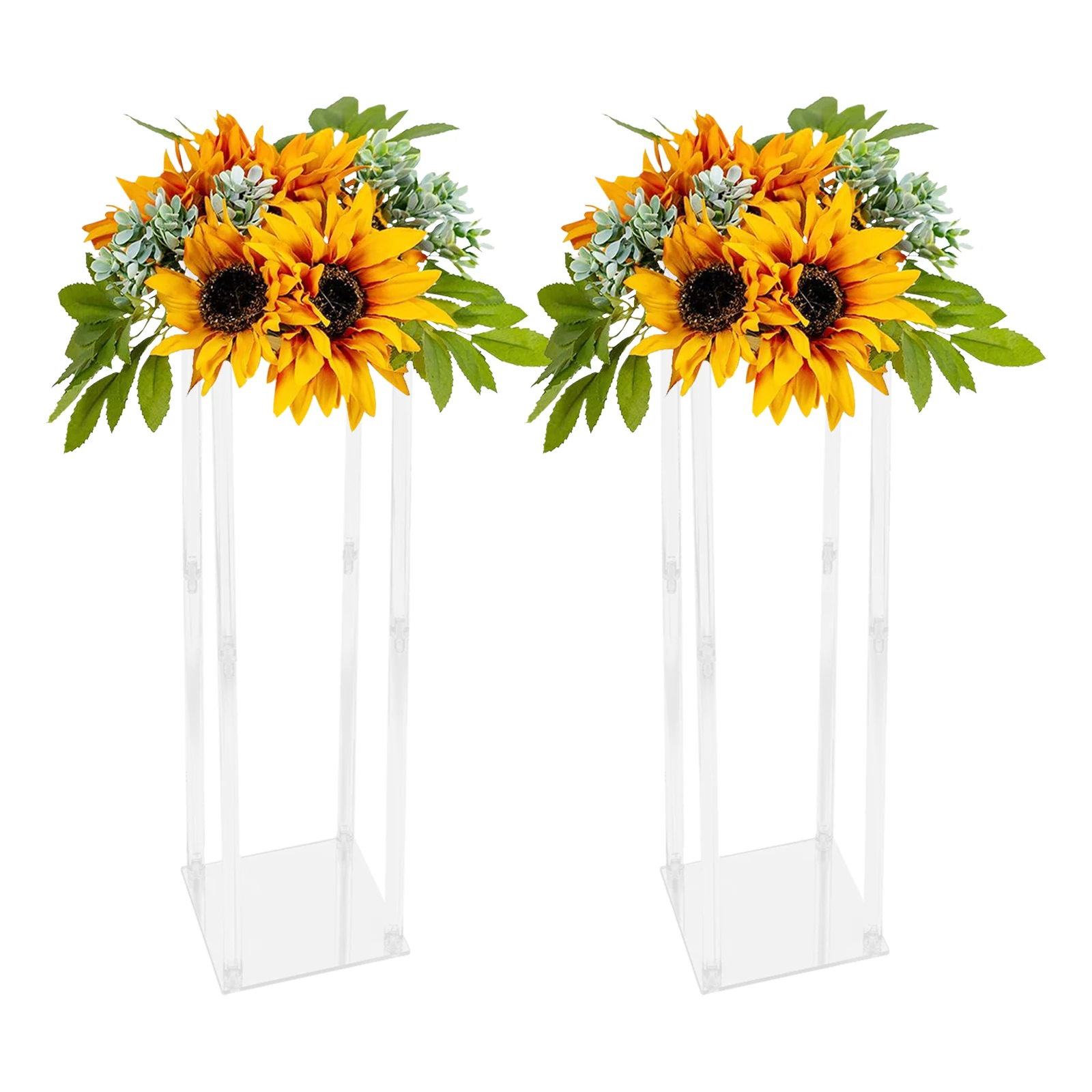 

2Pcs Gold Metal Rectangular Wedding Flower Stand Column Road Lead Stand Background Decoration 80cm