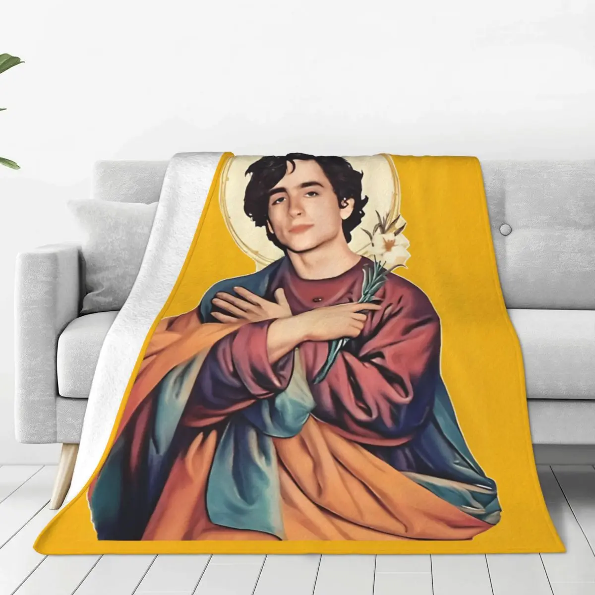 Timothee Chalamet As Jesus Blanket Airplane Travel Flannel Bedding Throws For Living Room Soft Warm Custom DIY Quality Bedspread