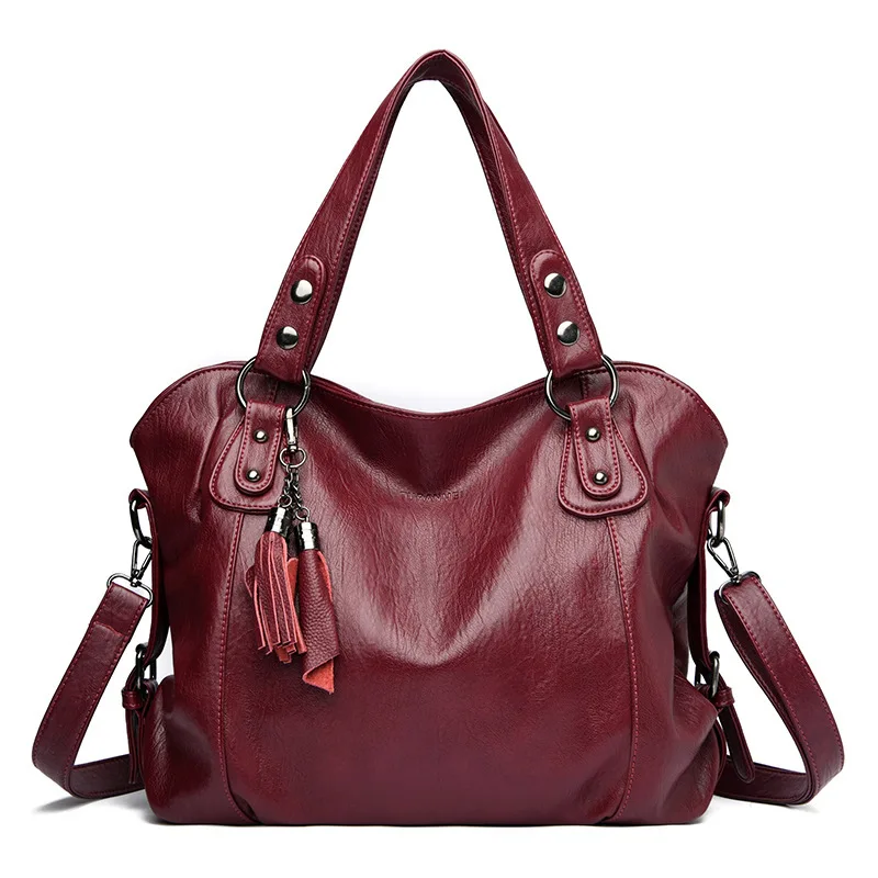 Bolso de hombro de gran capacidad para mujer, bolso de compras grande, bolso cruzado de cuero PU de Color sólido, bolso de viaje para mujer