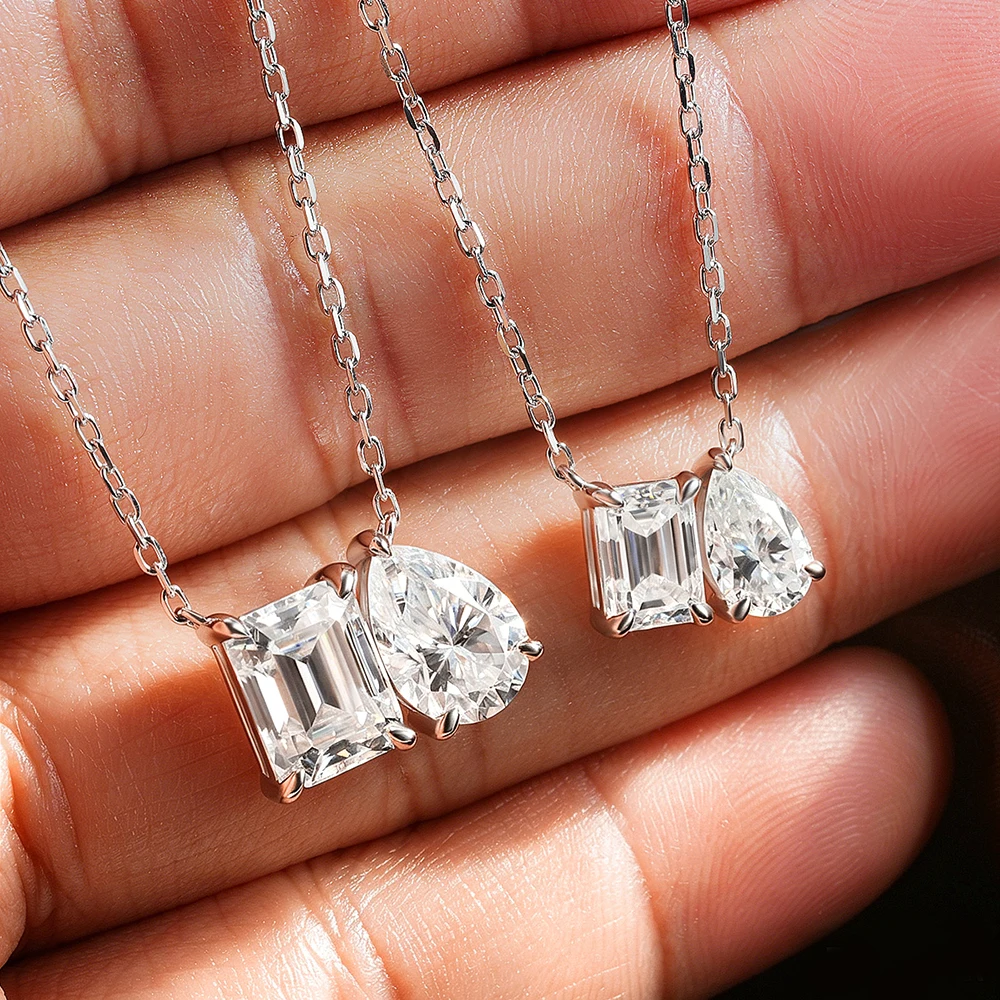 HORRIPAL D VVS1 Moissanite Necklaces for Women GRA Certified 2 Stone 925 Silver Wedding Fashion Dainty Banquet Fine Jewelry Gift