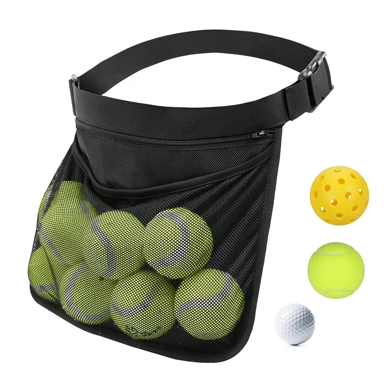 Adjustable Tennis Ball Band Holder Pickleball Golf Waist Pouch Multifunctional Mesh Waist Hip Bag Carrier for Sports Tennis