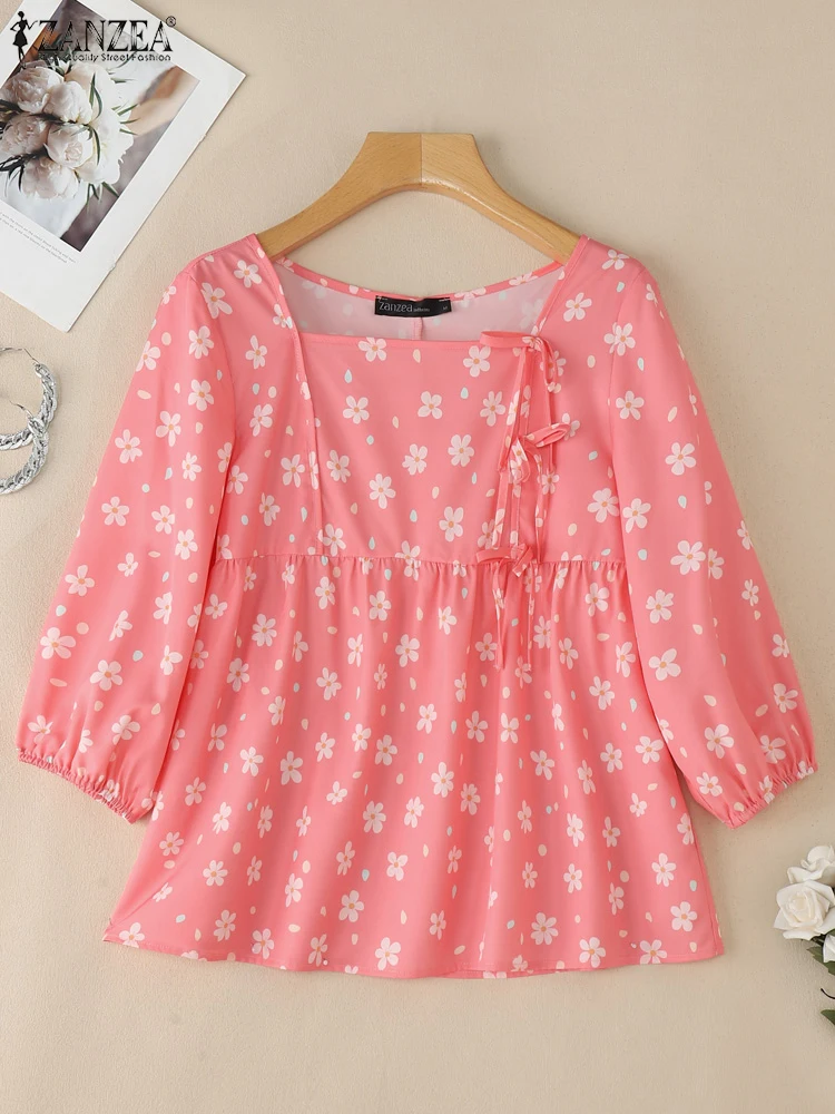 

ZANZEA Square Neck Casual Blouses Woman 2025 Summer Ditsy Floral Day Wear A-line Blusas Mujer Fashion 3/4 Sleeve Smock Tops