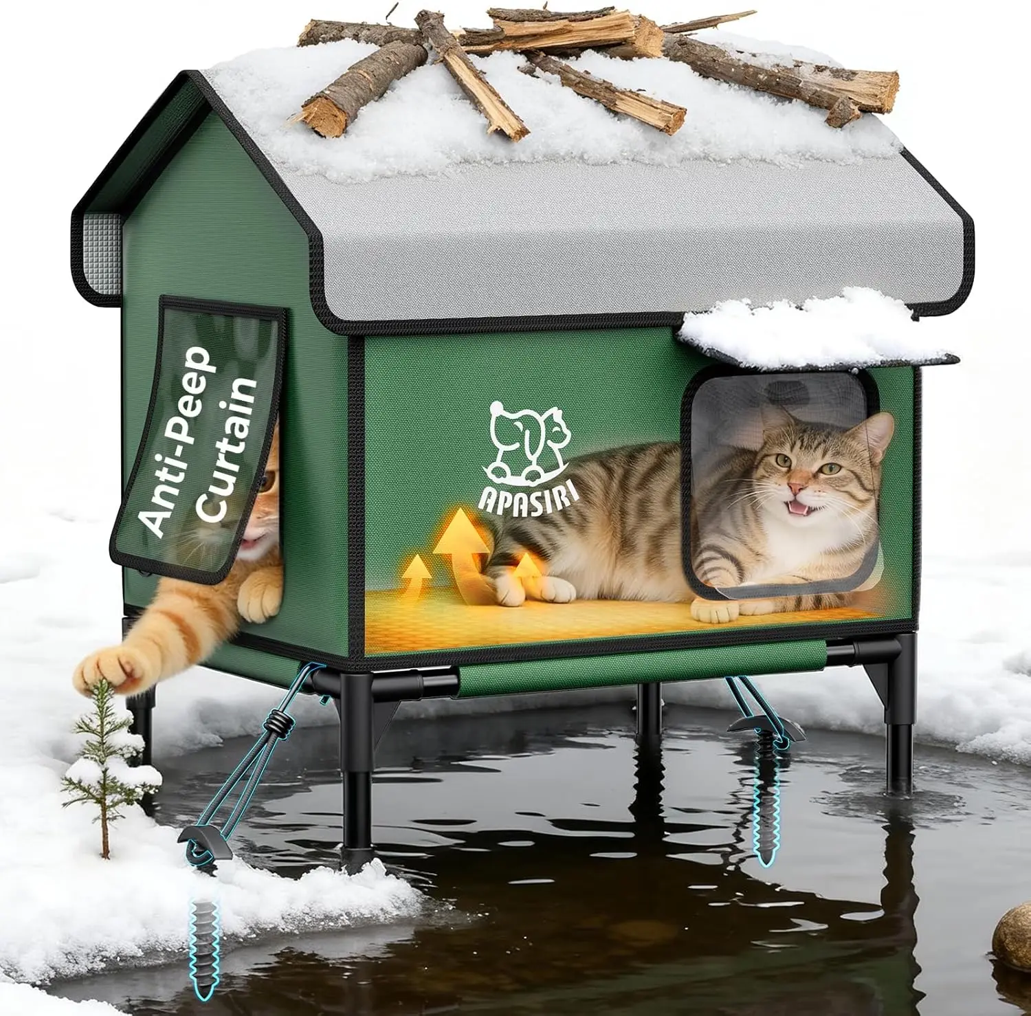 

Insulated Heated Outdoor Cat Shelter with Thermostatic Pad, Waterproof Design for Winter Protection, Medium Size