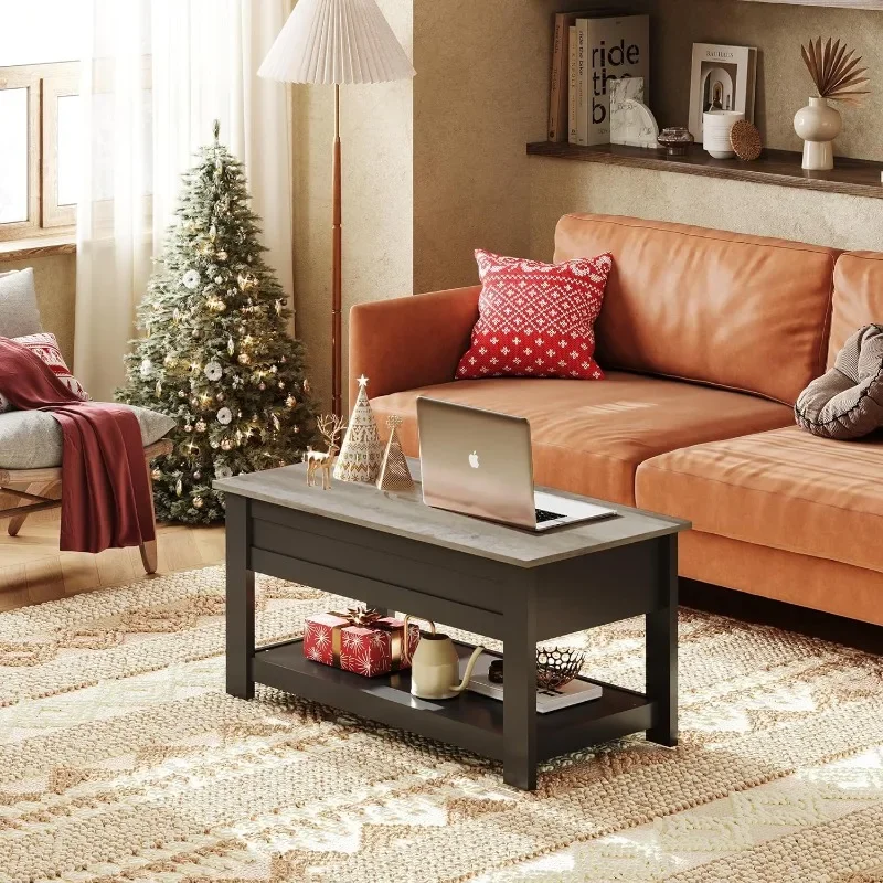 

Modern Rustic Coffee Table with Storage Shelf and Hidden Compartment,Wood Lift Tabletop for Home Living Room,.