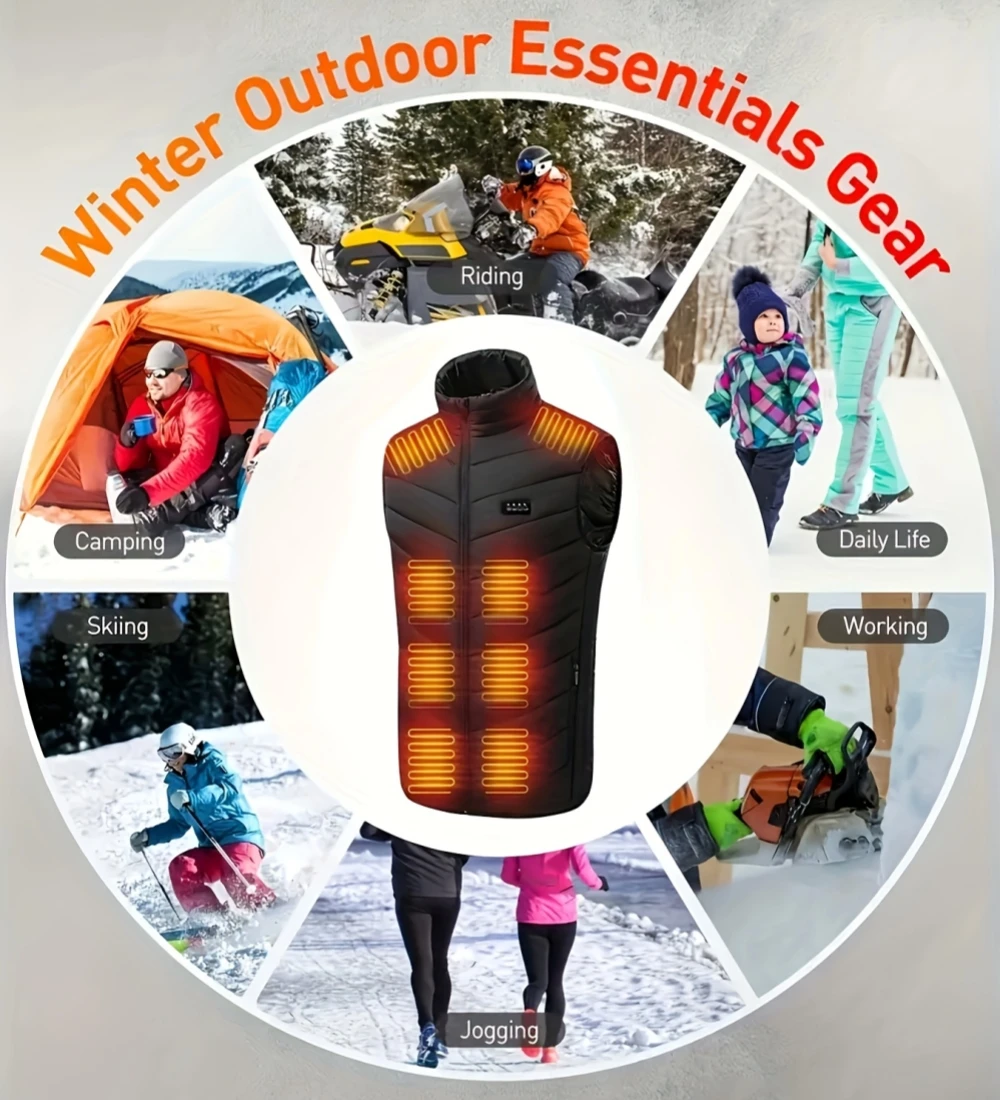 Chaleco calefactable de 28/9 áreas para hombre, chaqueta calefactable de invierno para mujer, calentador USB eléctrico, chaqueta de Camping, chaleco térmico para hombre, abrigo calentador corporal 6XL