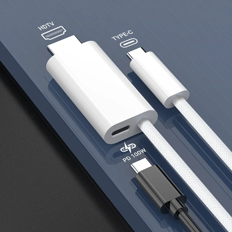 Проекционный кабель TYPE-C — HDMI для мобильного телефона — видеокабель высокой четкости, совместимый с iPhone 15 и Huawei Mate60